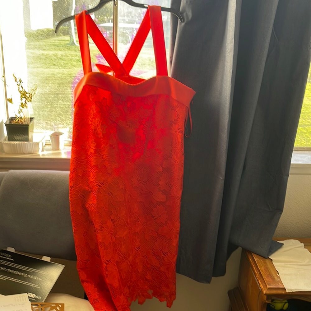 Lace with lining mid knee strappy dress